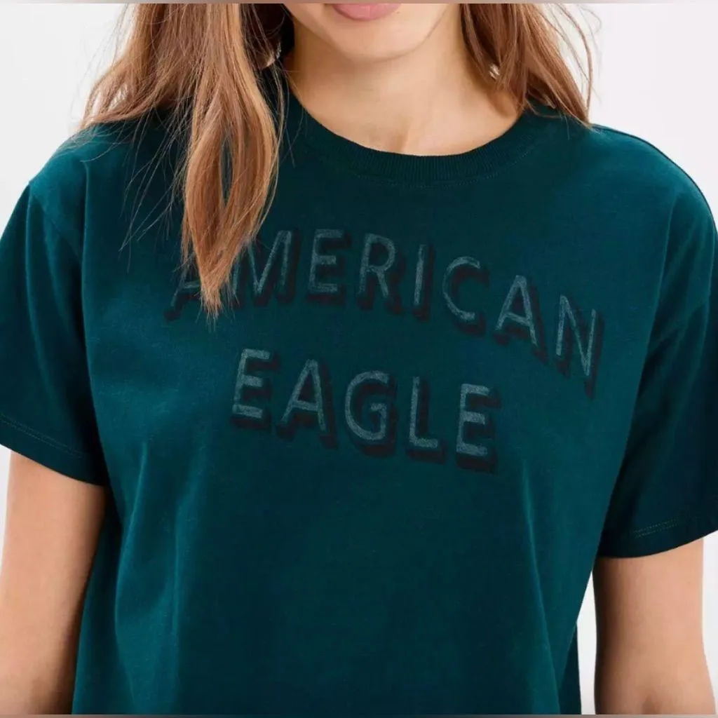 American Eagle Outfitters Graphic Dark Teal Short Sleeve Crop Tee Size XS - Image 2