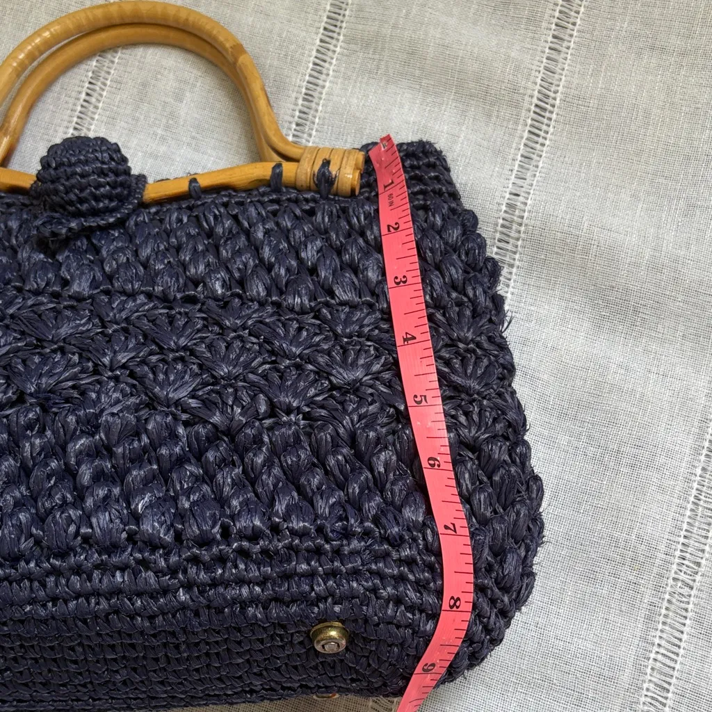 Walborg Dark Blue Raffia Bag with Bamboo Handles - Image 6
