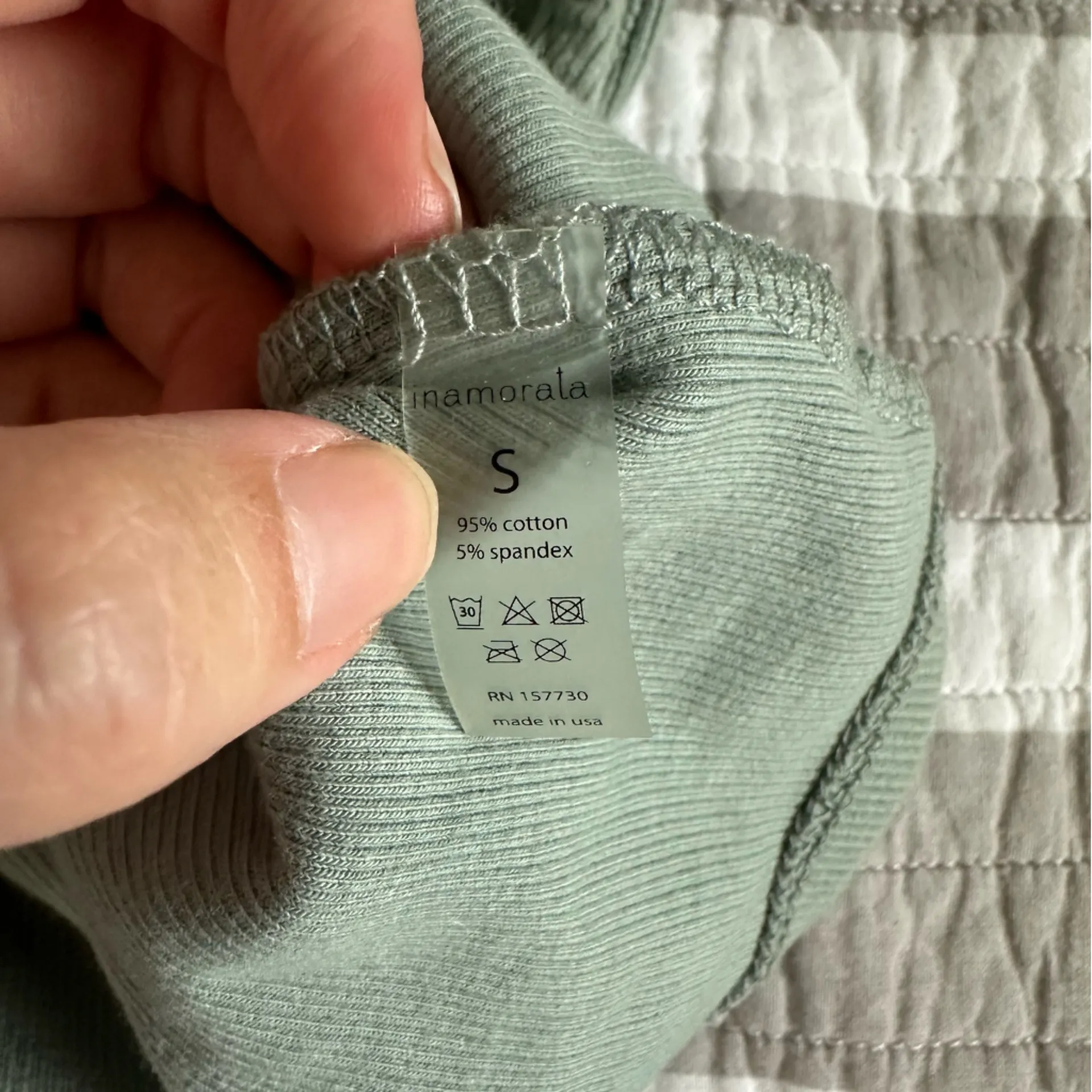 Inamorata Crop Tank Top V Neck S Sage Green Ribbed - Image 9