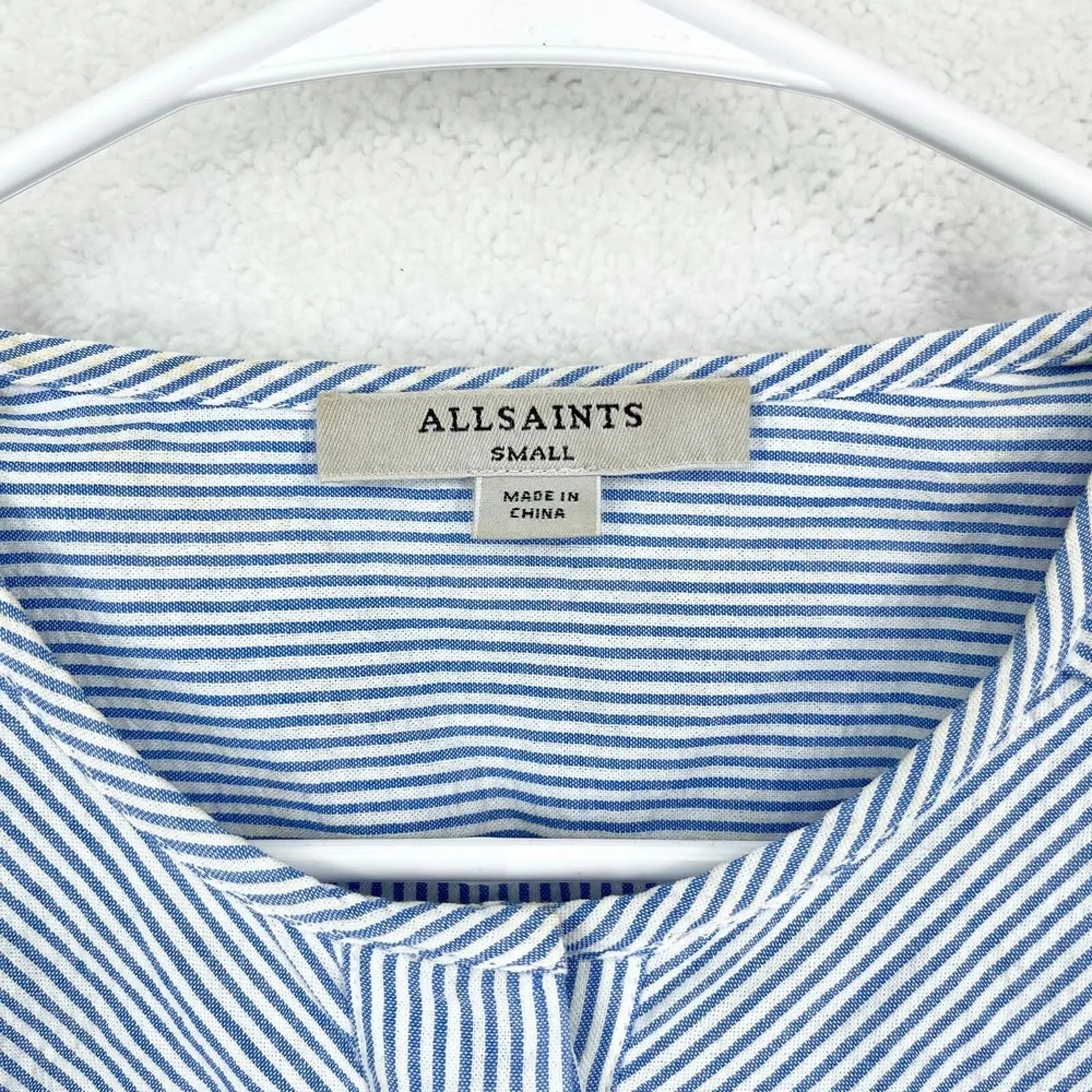 AllSaints Dress Women Size Small Mini Button Down Blue & White Striped Nautical - Image 2