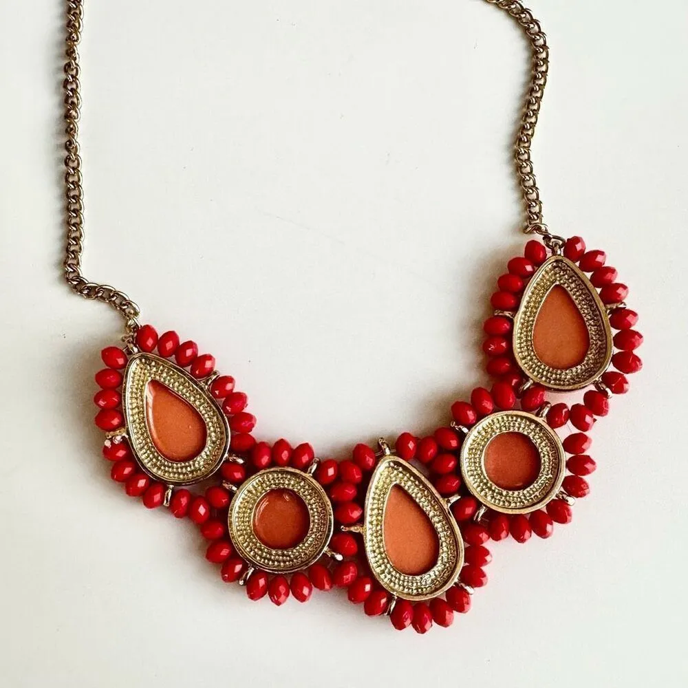 Charming Charlie  Orange Bib statement Necklace - Image 6