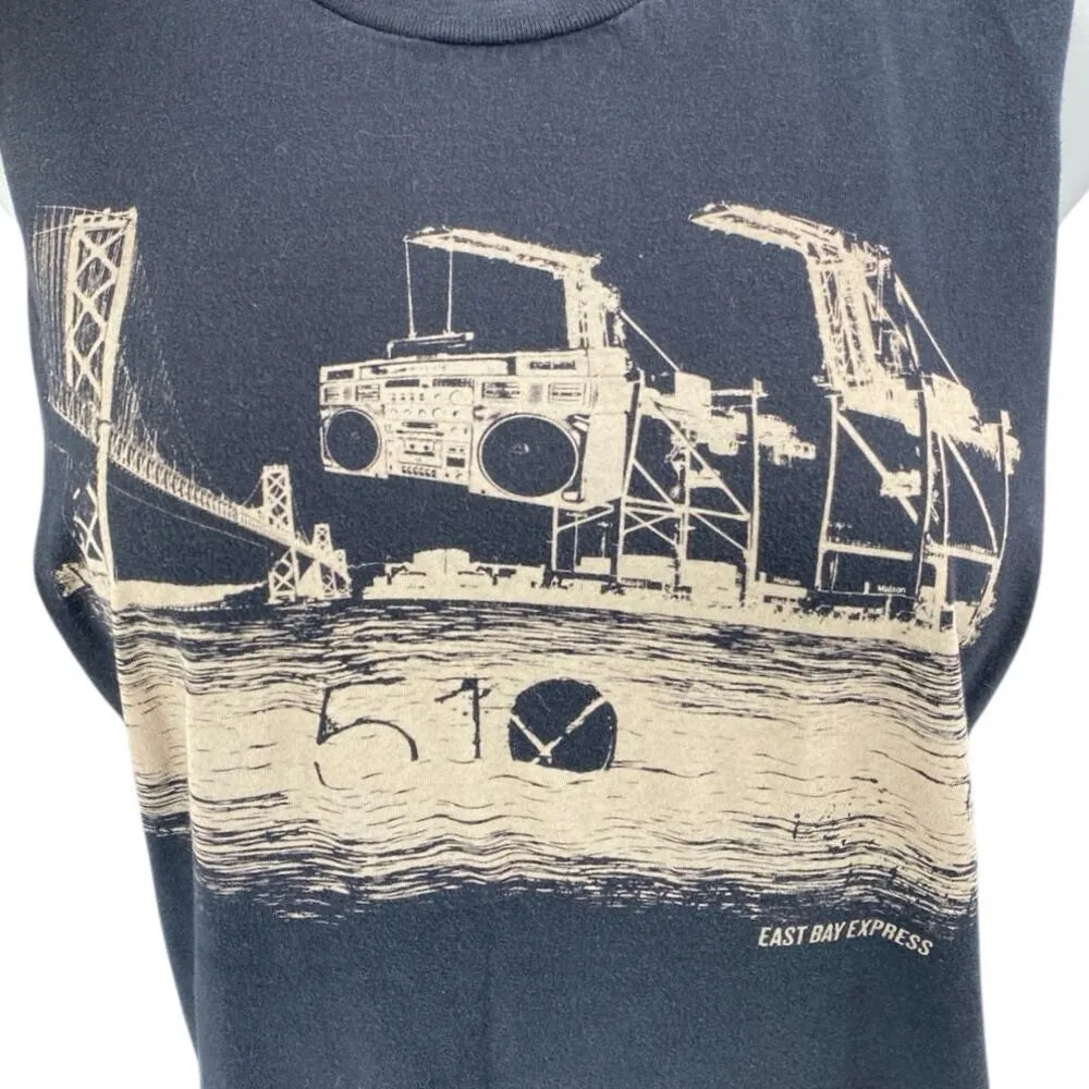 5733 Women's Blue Beige Sleeveless Graphic Print Muscle Tee Tank Top Size S - Image 3