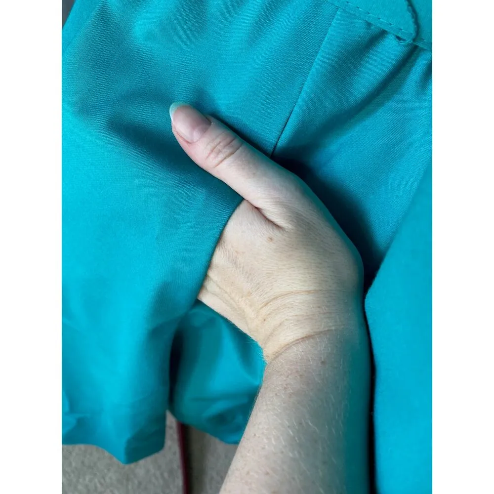 Shirt dress 1980s embroidered pockets swing skirt teal purple Green Size 14 - Image 7