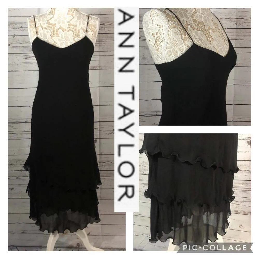 Y2K Ann Taylor Silk tiered Formal Black Spaghetti strap Dress size 4 - Image 2