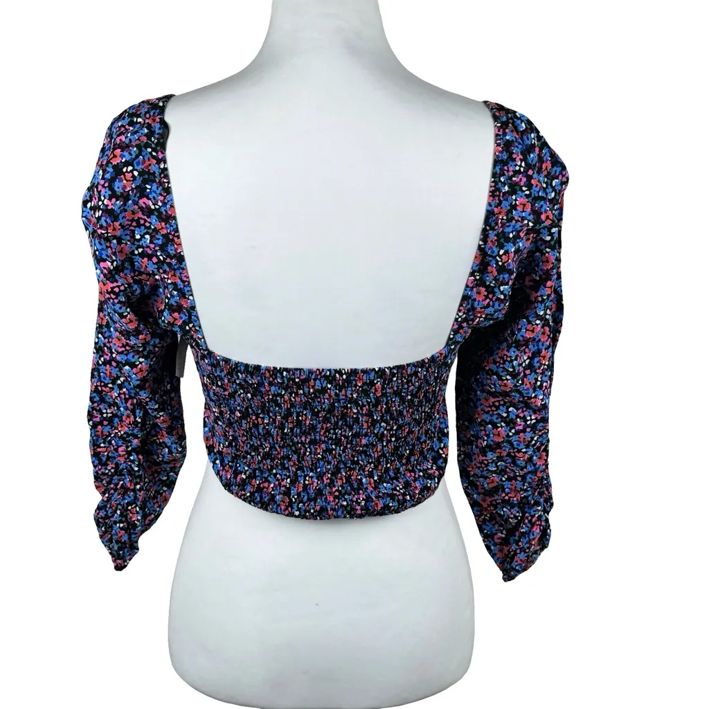 Zara Colorful Floral Convertible Halter 3/4 Sleeve Off Shoulder Crop Top Medium - Image 4