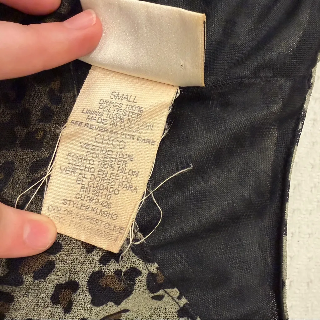 VTG Kathie Lee Collection Chico Forest Olive Leopard Maxi Dress Small Artsy 90’s - Image 6