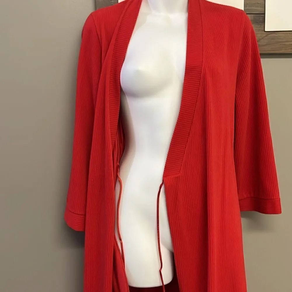 Vintage Vanity Fair Vibrant Red Full-Length Ribbed Wrap V-Neck Robe with Belt-Sm - Image 11