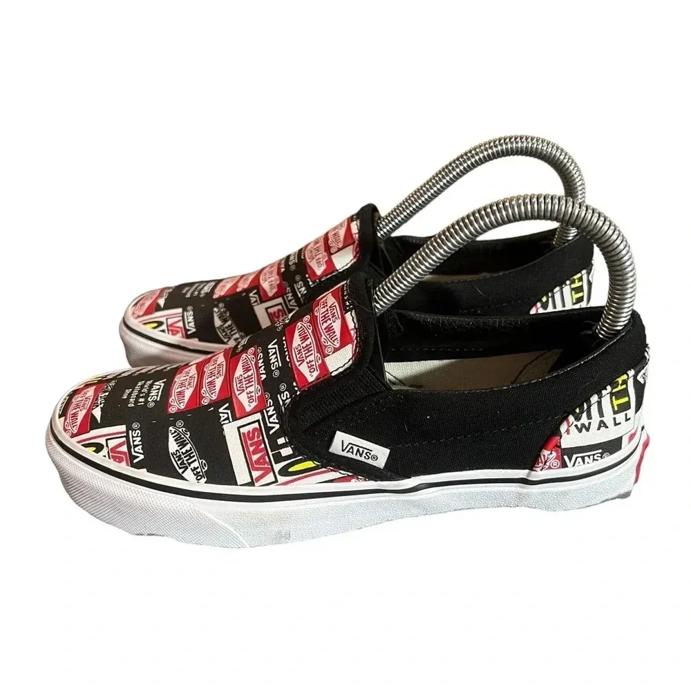 VANS Black All Over Logo Print Classic Slip-Ons Men 5/ Women's 6.5‎ - Image 3