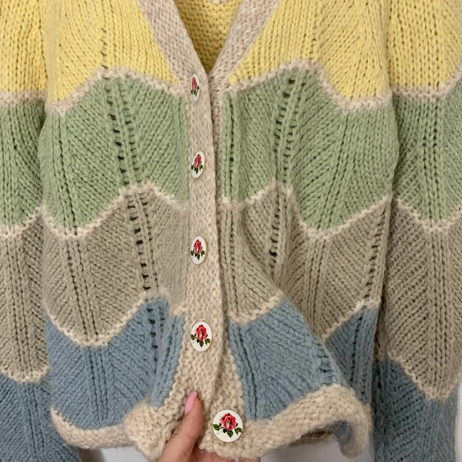 Loveshackfancy Deena Alpaca Wool Rainbow Pastel Zig Zag Cardigan Womens Small - Image 5