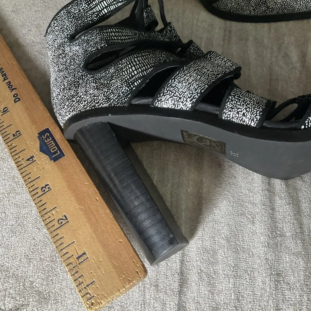 Senso Taffy Ice Lizard Lace Up Heeled Bootie Shoes Pointy Toe Sexy 36 US 6 Party Black - Image 14