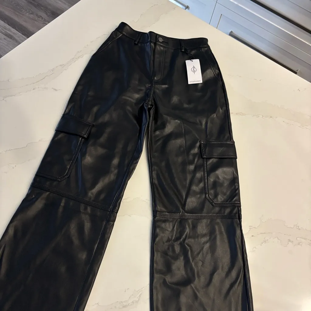 Stradivarius Black Faux Leather Cargo Pants - Image 13