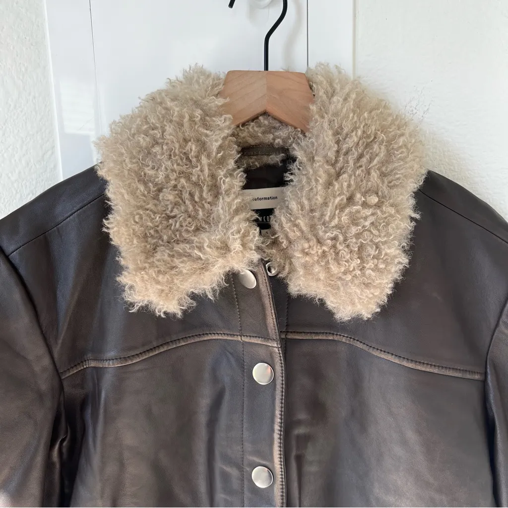 NWT Reformation Veda Brandon Leather Jacket in Pitstop Brown - Image 5