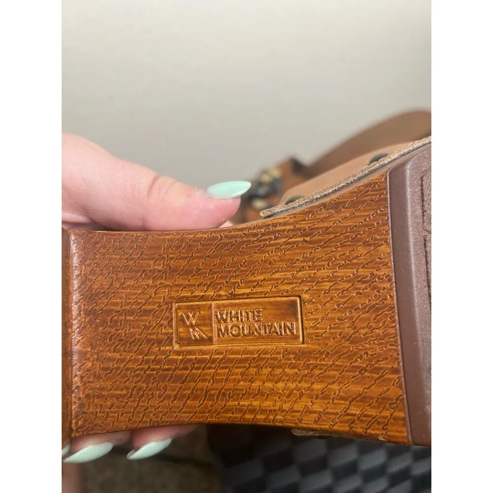 White Mountain Jem Block Heeled Sandals Size 9 Wooden Brown Cushioned Footbeds - Image 8