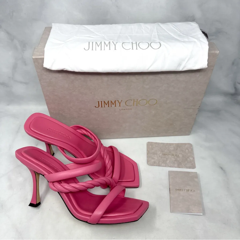 NEW Jimmy Choo Diosa Braided Square Toe Stiletto Heel Mule Sandals Pink 38.5 - Image 2