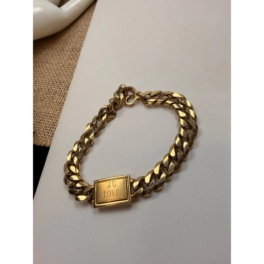 Vintage Speidel Gold Plated Chain Bracelet With "JG Love" Engraving Mens Or Wome Size 8 - Image 4