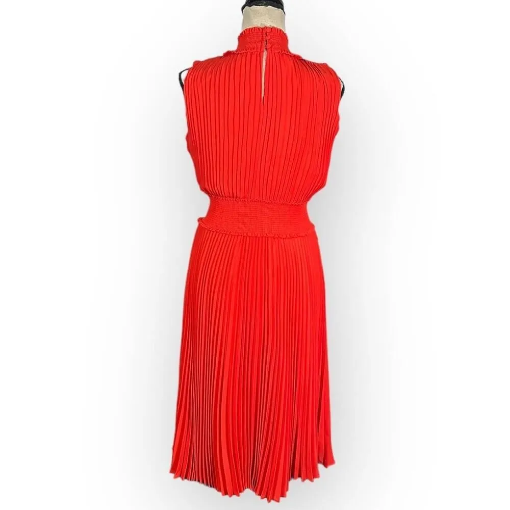Nanette Nanette Lepore Solid Pleated Dress Women's 6 Red Mock Neck Knee Length - Image 5