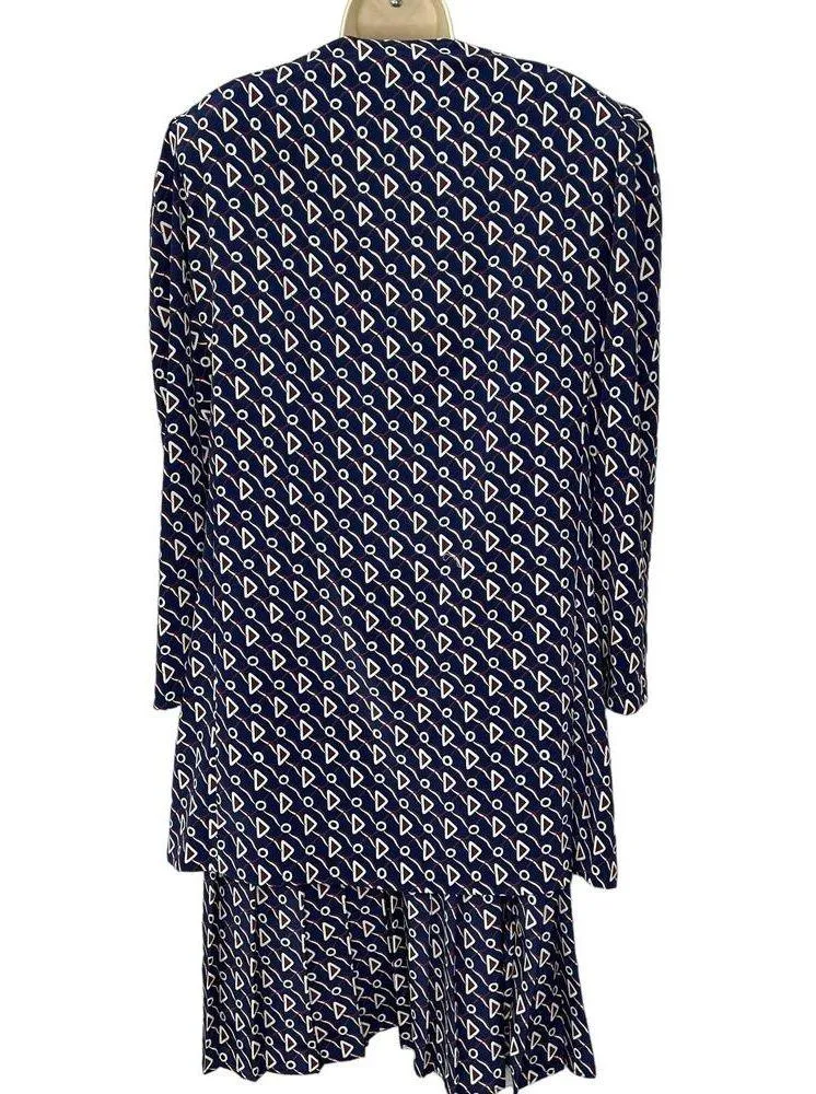 Vintage Liz Roberts Drop Waist Dress Modesty Inset 2 Piece Navy Blue Size 16/XL - Image 2