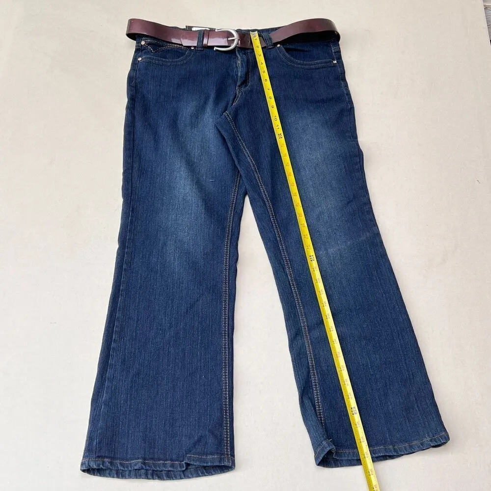 Vintage Harlem womens jean stretch embroidered wash dark blue pocket cowgirl 18 Black - Image 3