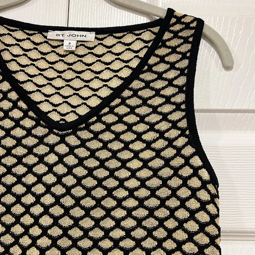 ST. JOHN Patterned Knit Shell Tank Black Gold Size P - Image 3