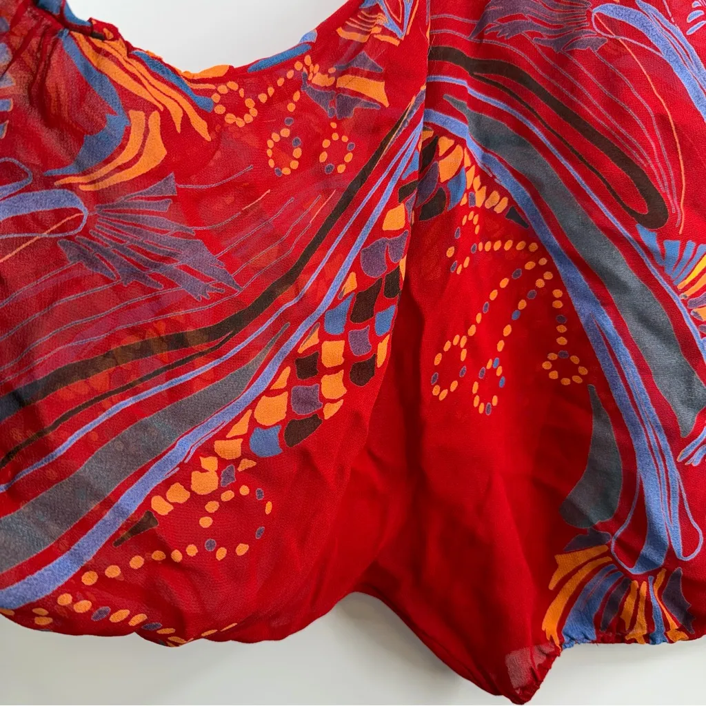 Free People Beneath The Sea Top size XS red sheer v neck kimono sleeves boho - Image 4