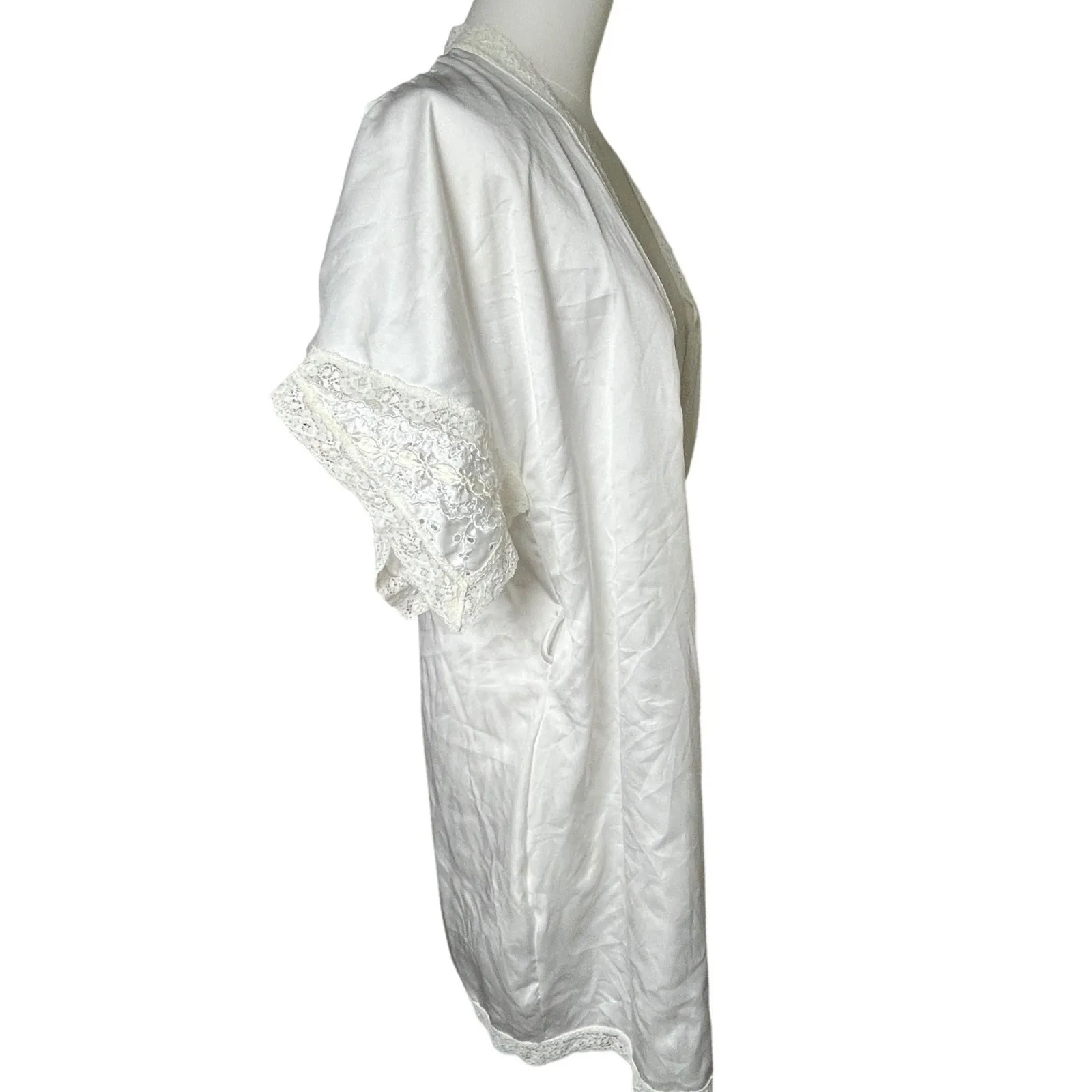 Vintage Bridal Lace Peignoir Robe White Nylon Carol Hochman Chervette Petite Size XXS - Image 2