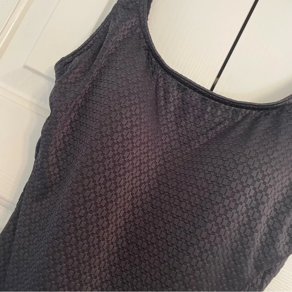 NEW Vintage Baltex Black Textured Sheen One Piece Swimsuit Sz 10 High Cut Open - Image 4