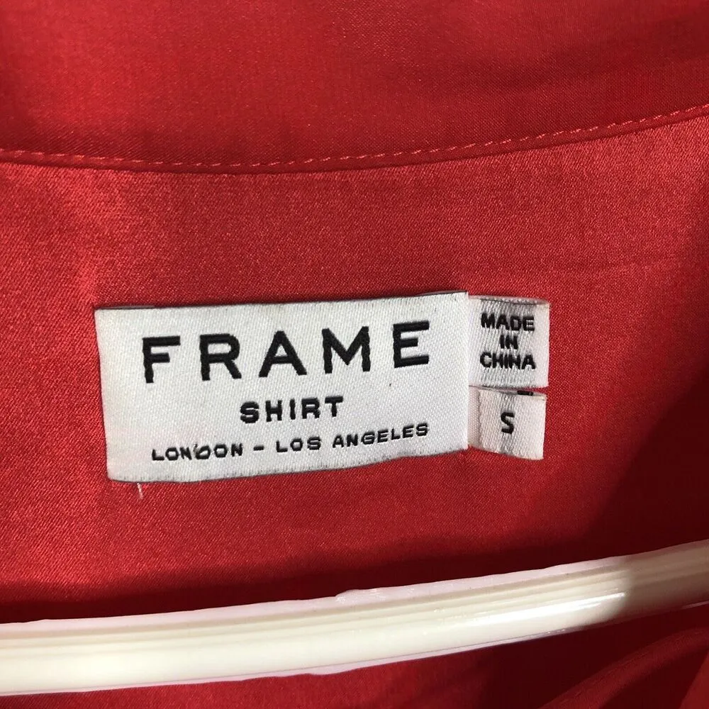 FRAME 100% Silk Blood Orange Lace Up Mini Shirt Dress W/ Pockets Size Small - Image 10