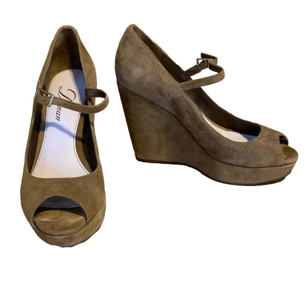 DELMAN TAUPE BROWN SUEDE PLATFORM WEDGE HEEL MARY JANE SHOES (6) - Image 3