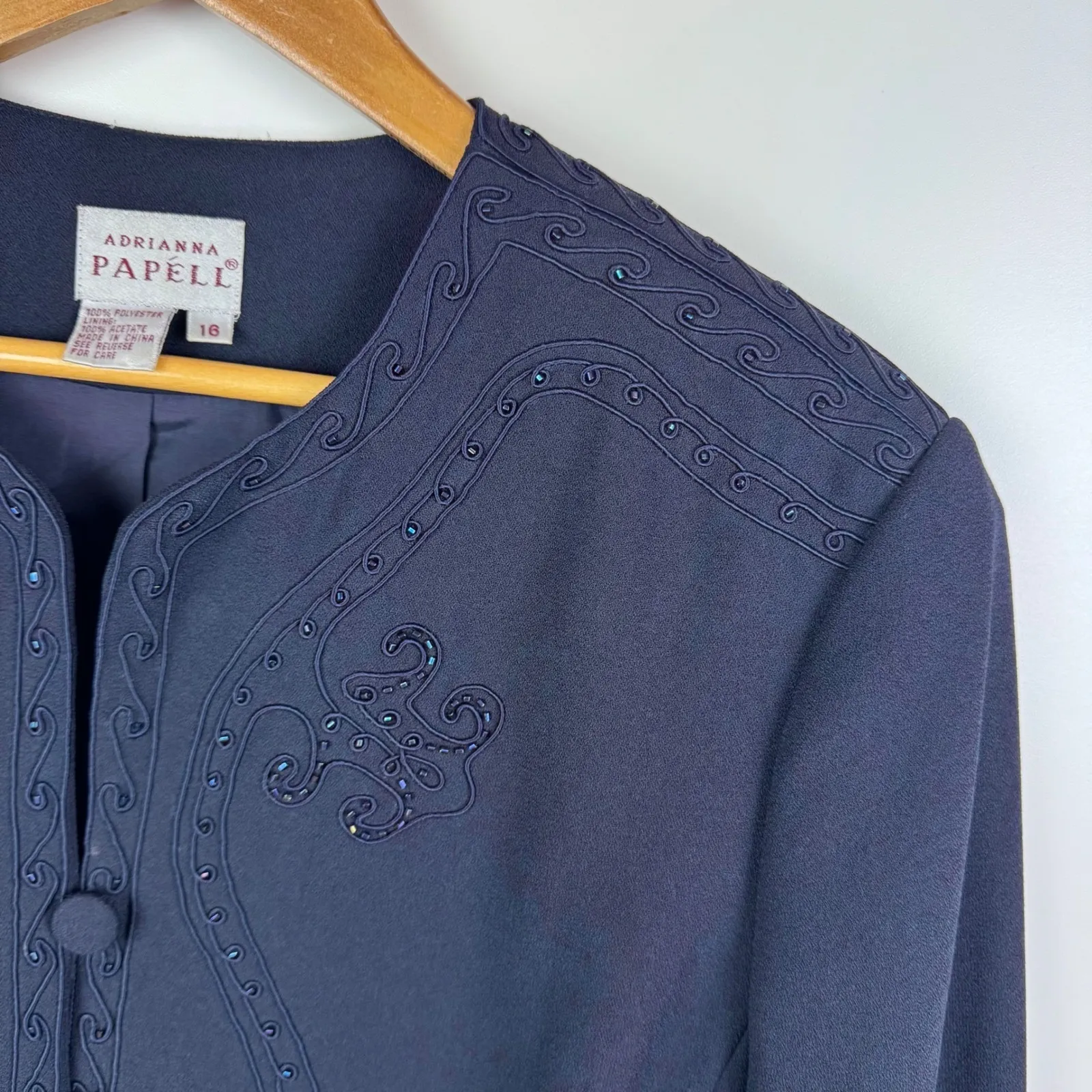 Adrianna Papell Embellished Beaded Button Front Jacket Size 16 Evening Formal - Image 3