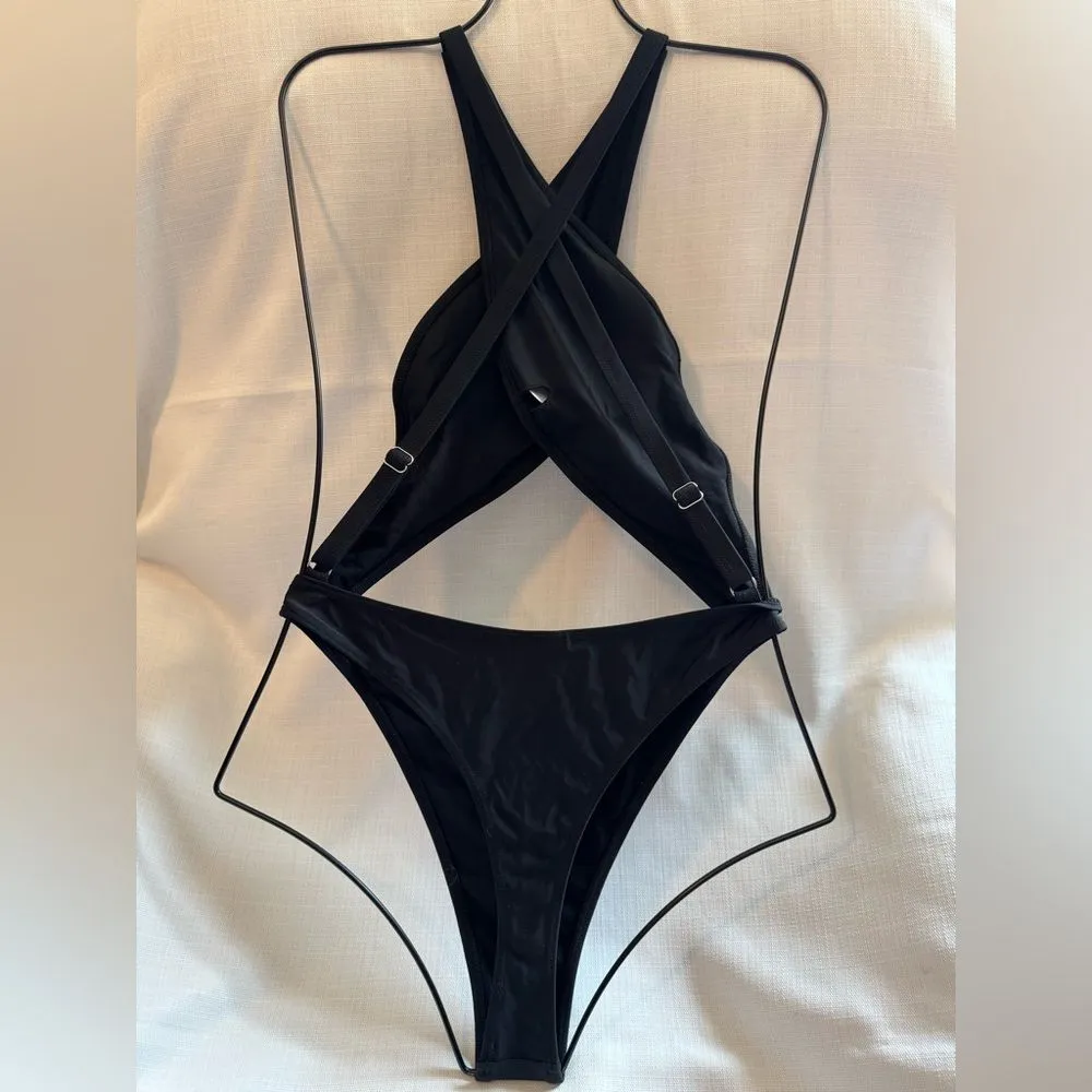 Kaei&Shi One Piece Swimsuit Women Cut Out Criss Cross Thong Monokini Black M Size M - Image 5
