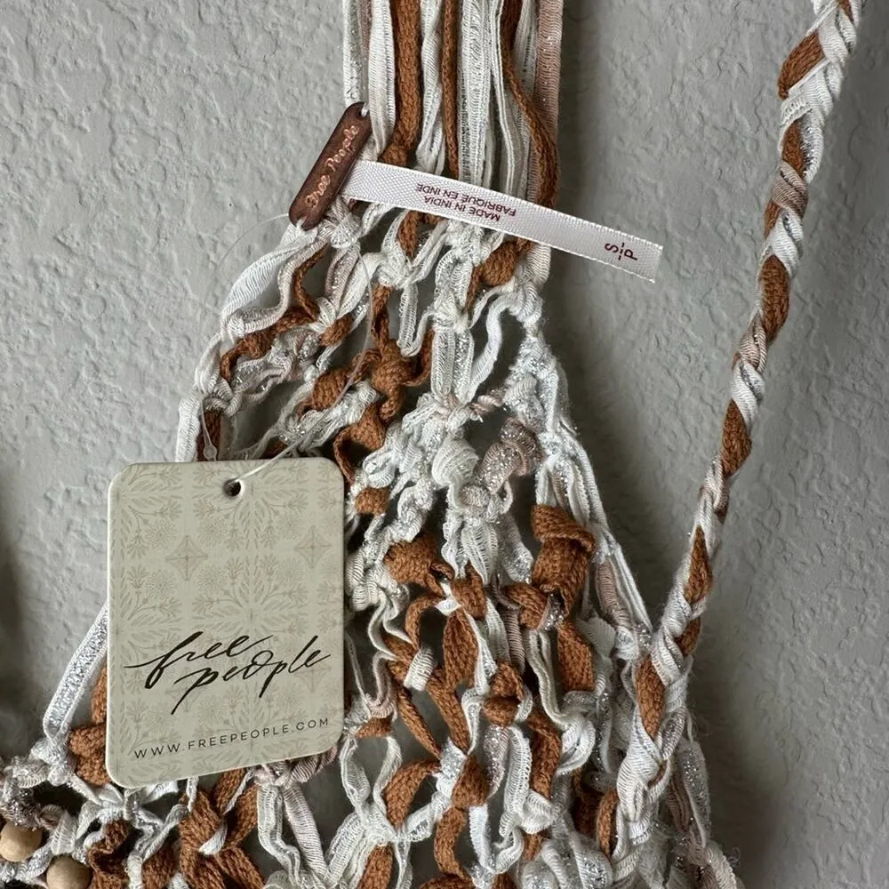 FREE PEOPLE Festival Macrame Metallic Beaded Halter Tank Top Cover Up Size Small - Image 5