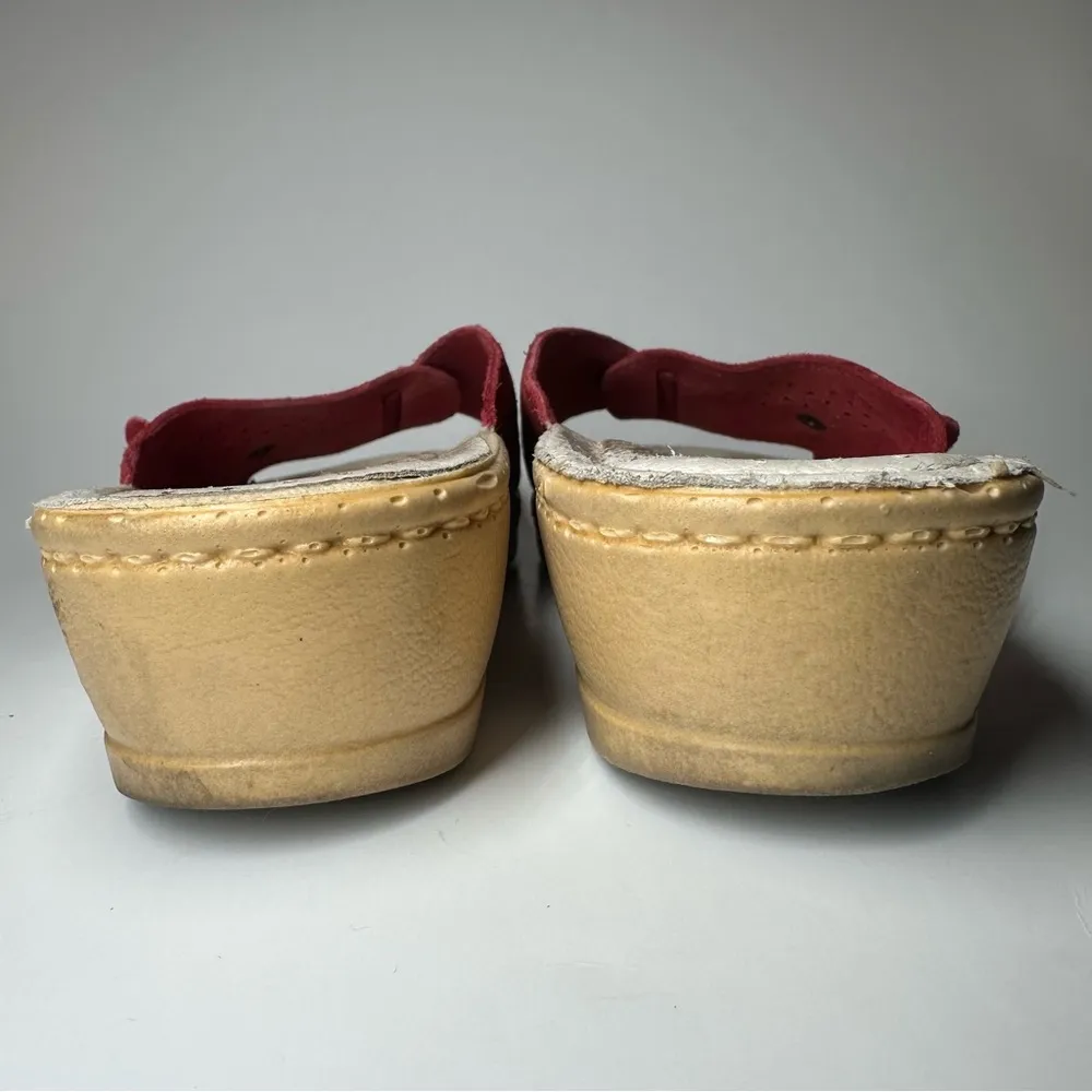 Fly Flot Suede Wedge Slides Women's US 7.5 EU 38 Red Anti Shock Italy Comfort - Image 9