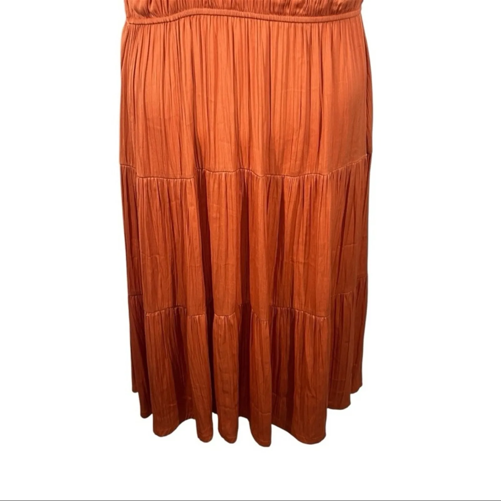 Tahari Burnt Orange Flutter Sleeve Tiered Ruffle Maxi Dress Size M - Image 6