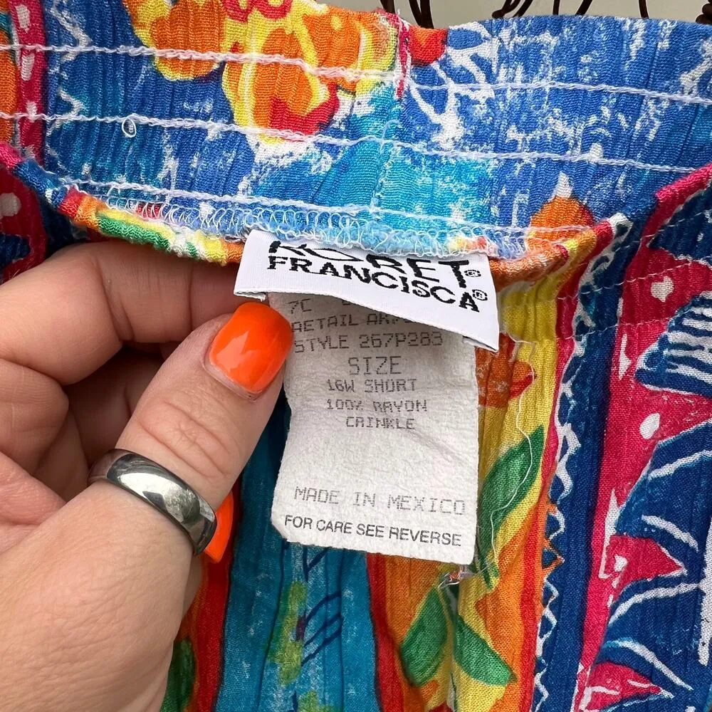 Vintage Koret Volup abstract bold tropical floral stripe lounge shorts Blue Size 16W - Image 2