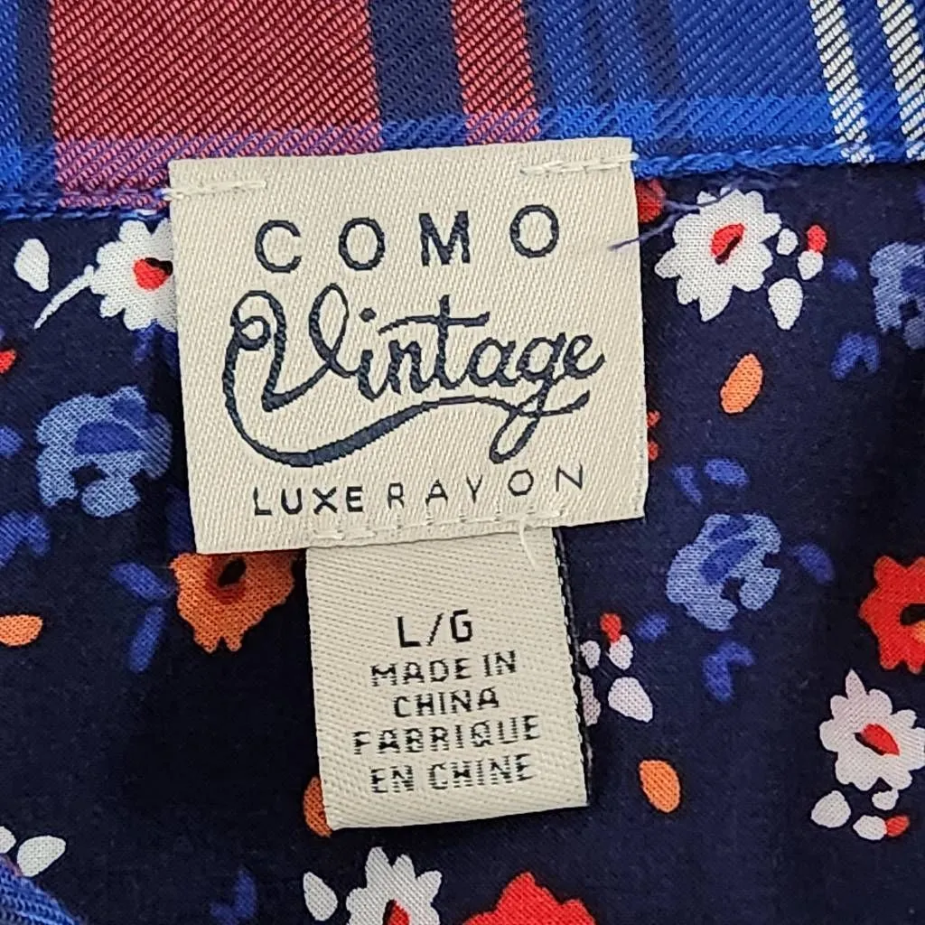 Como Vintage Navy and Red Plaid Button Down Shirt Size Large Preppy Plaid Shirt - Image 8