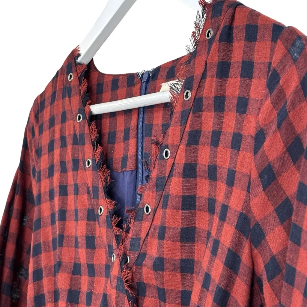 Le Lis Plaid Dark Orange Navy Blue Fit & Flare Western Dress Size Small NWT - Image 4