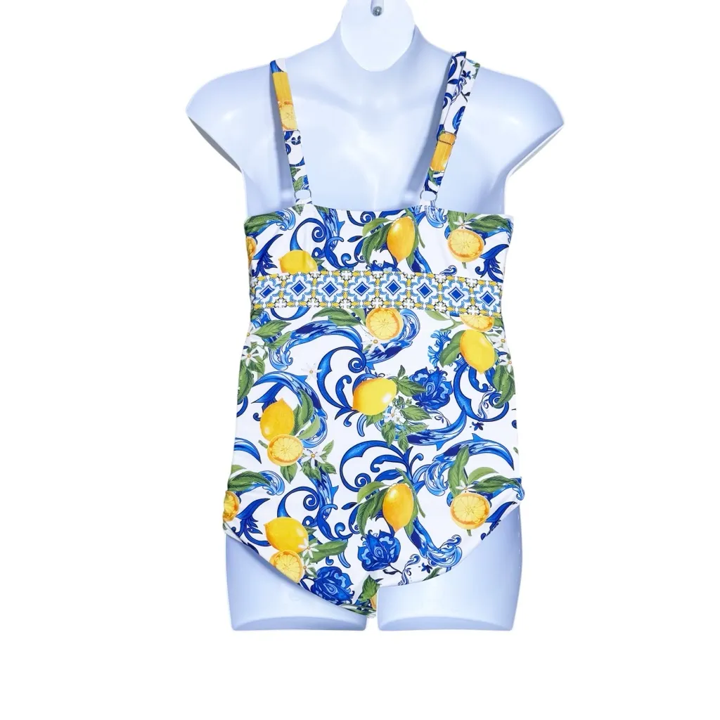 Bloom Chic Citrus Print Swimsuit size Large Blue - Image 5
