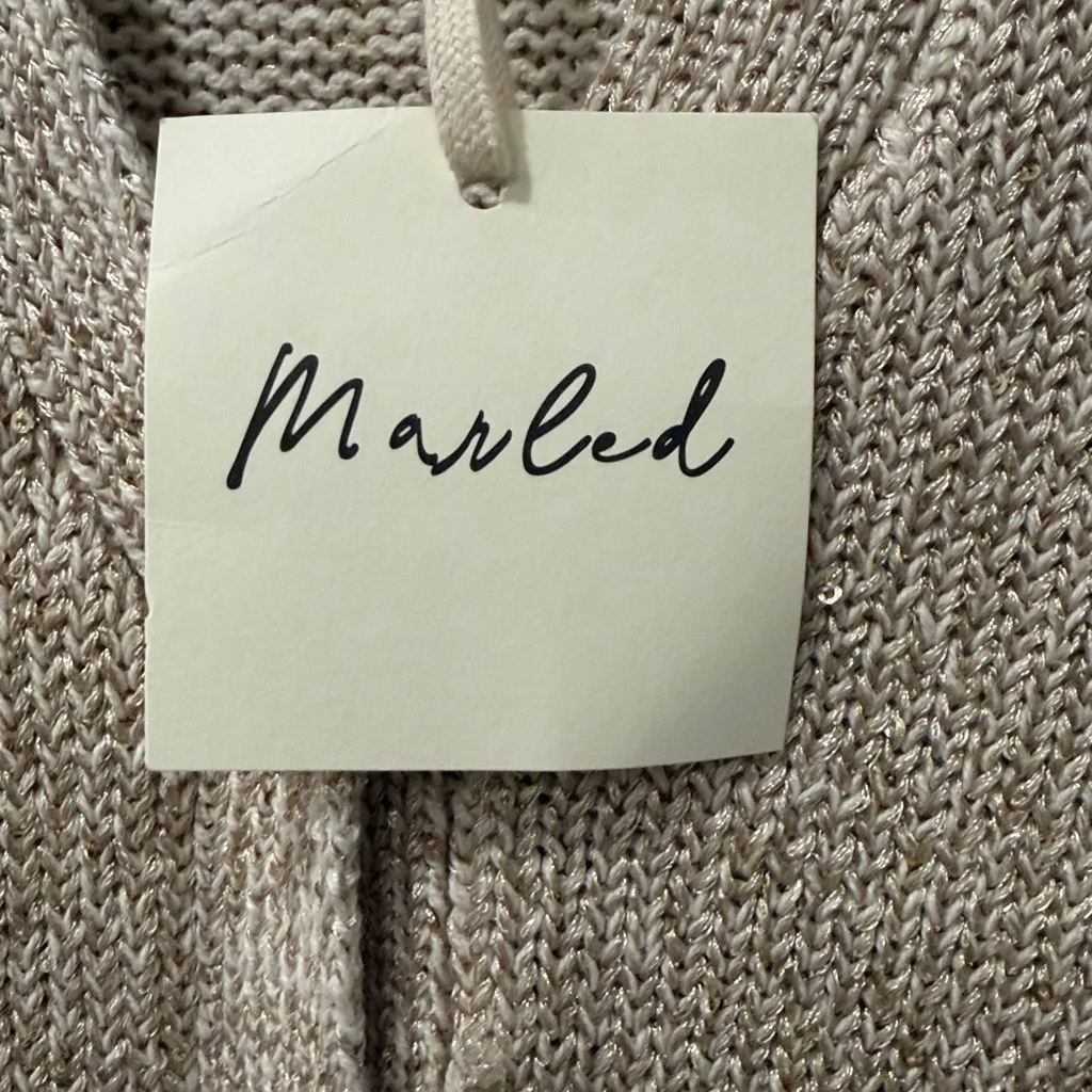 Marled Metallic Knit Cardigan Champagne Gold Sequins Button size medium NWT - Image 7