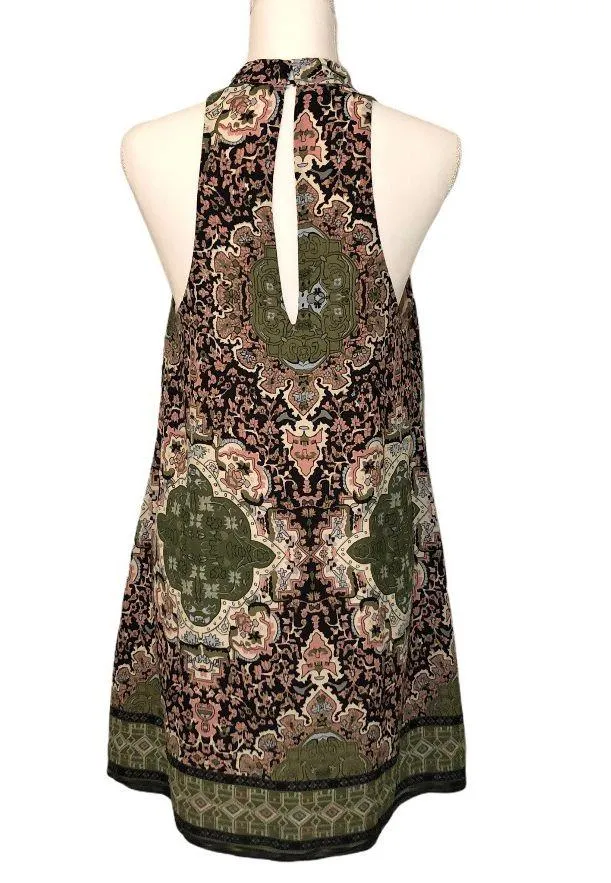 Olive Green Pink Batik Tile Print Shift Dress - Image 2