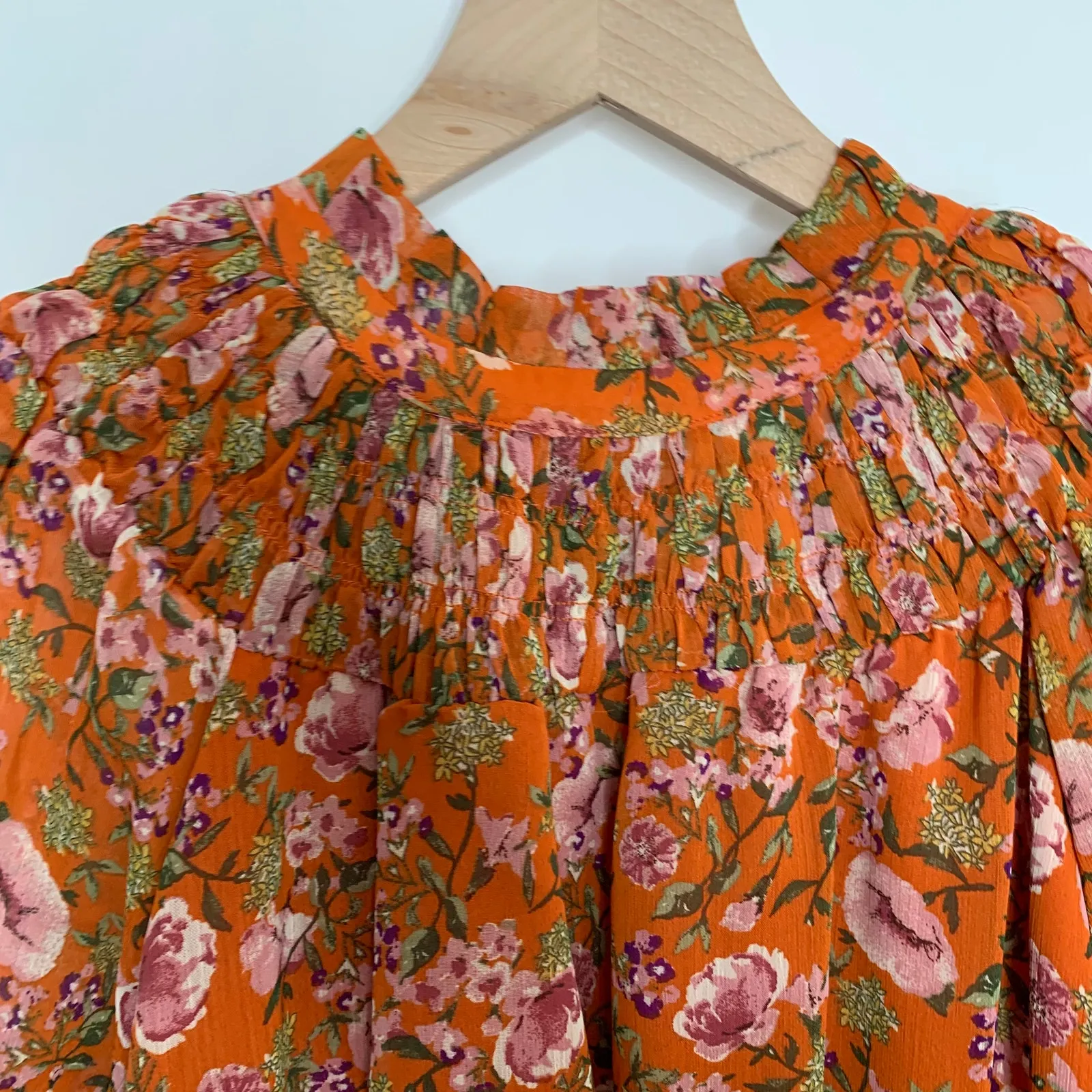En Saison Smocked Floral Print Mini Dress In Orange Multi Womens Large - Image 10