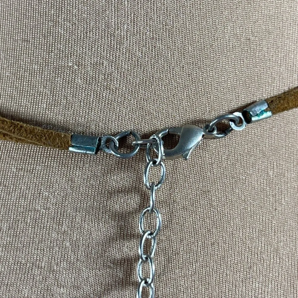 3 Strand Pebble Stone Necklace Choker Leather Silver Tone Brown - Image 6