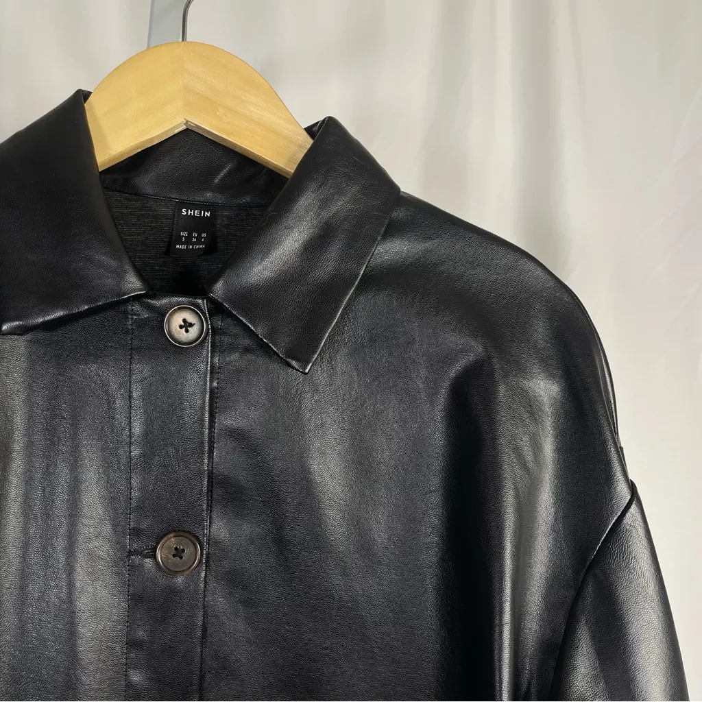 SHEIN Small Faux Leather Button Jacket Retro Classic Classy City Style Collared - Image 7