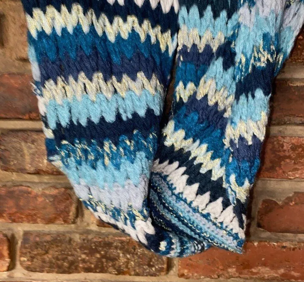 Lucky Brand Multi-Tone Blue Gold Metallic Knit Acrylic Infinity Scarf Women's - Image 2