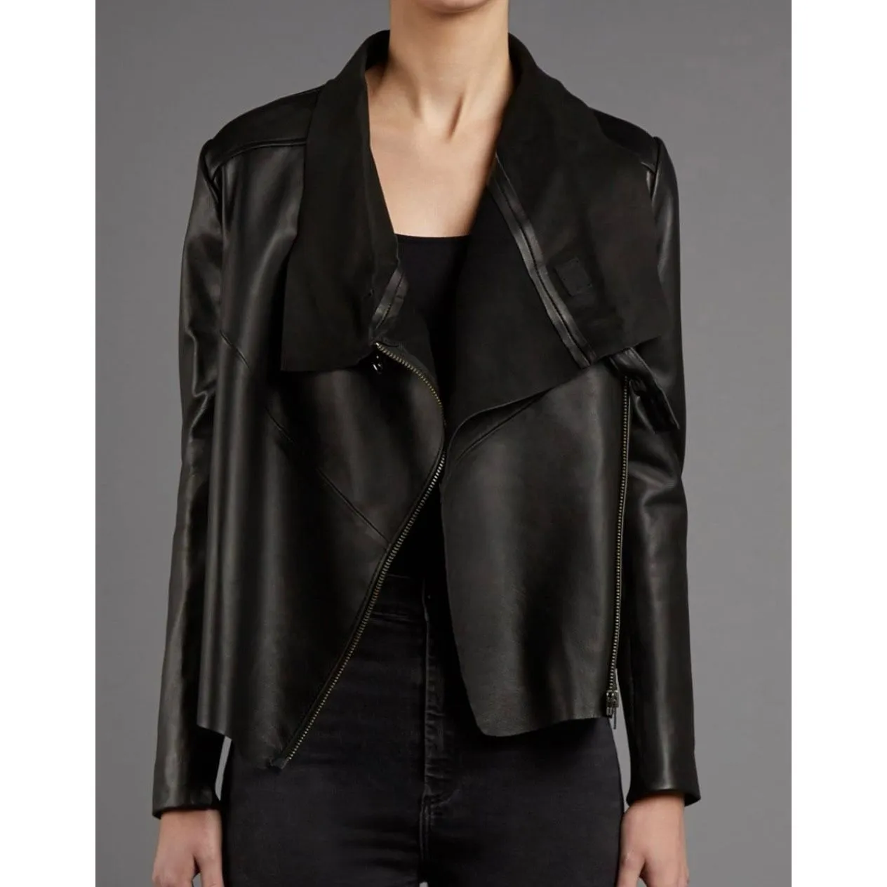 Muubaa lamb leather navy draped zipper jacket 6 Blue - Image 2