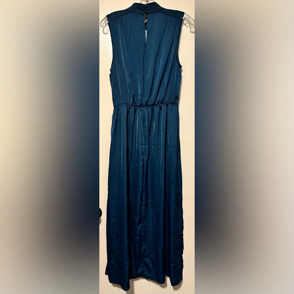 NWT  Womens Thigh Slit Mock Neck Satin Maxi Dress dark blue size M - Image 2