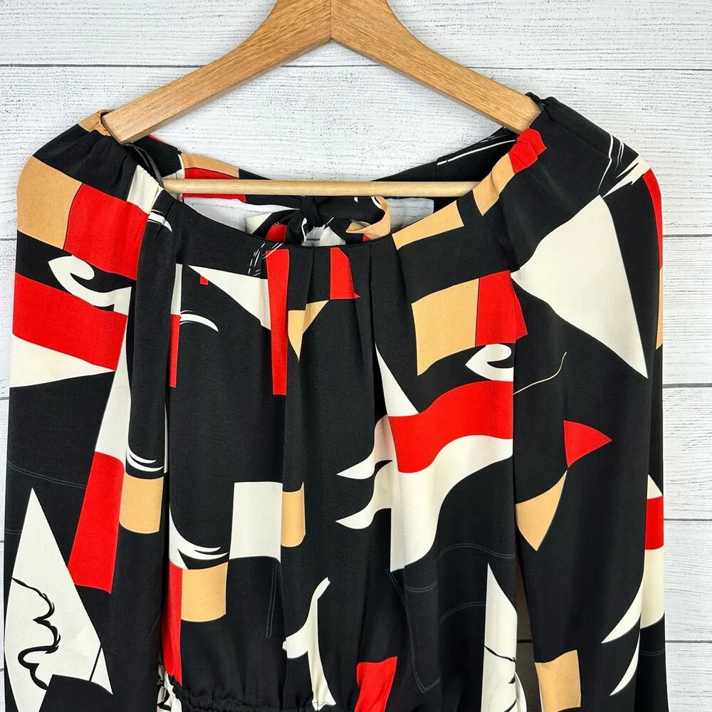 Milk and Honey Womens size Small Abstract Print Red Black Blouse 34164T NEW - Image 3