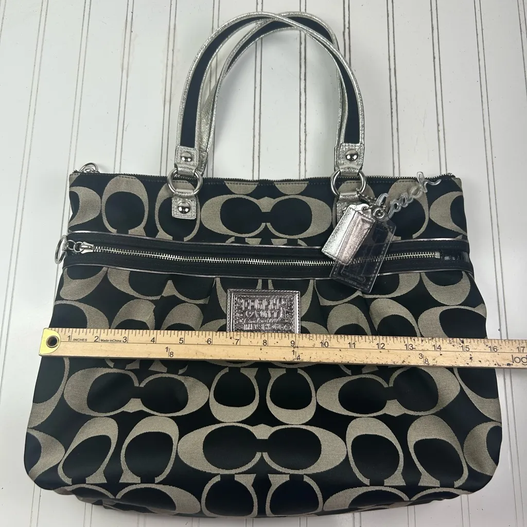 Coach Y2K Vintage Signature Tote Purse Black Silver Trim - Image 12