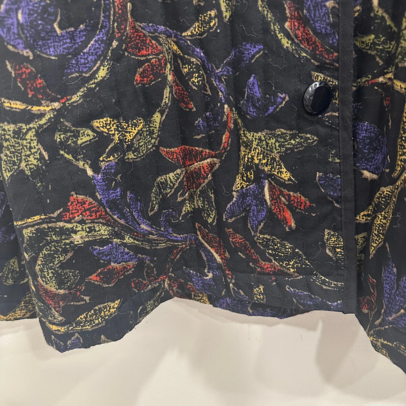 Vtg 80s Alicia Black Quilted Floral Jacket Leaf Print Cottage Fall Prairie Large - Image 5