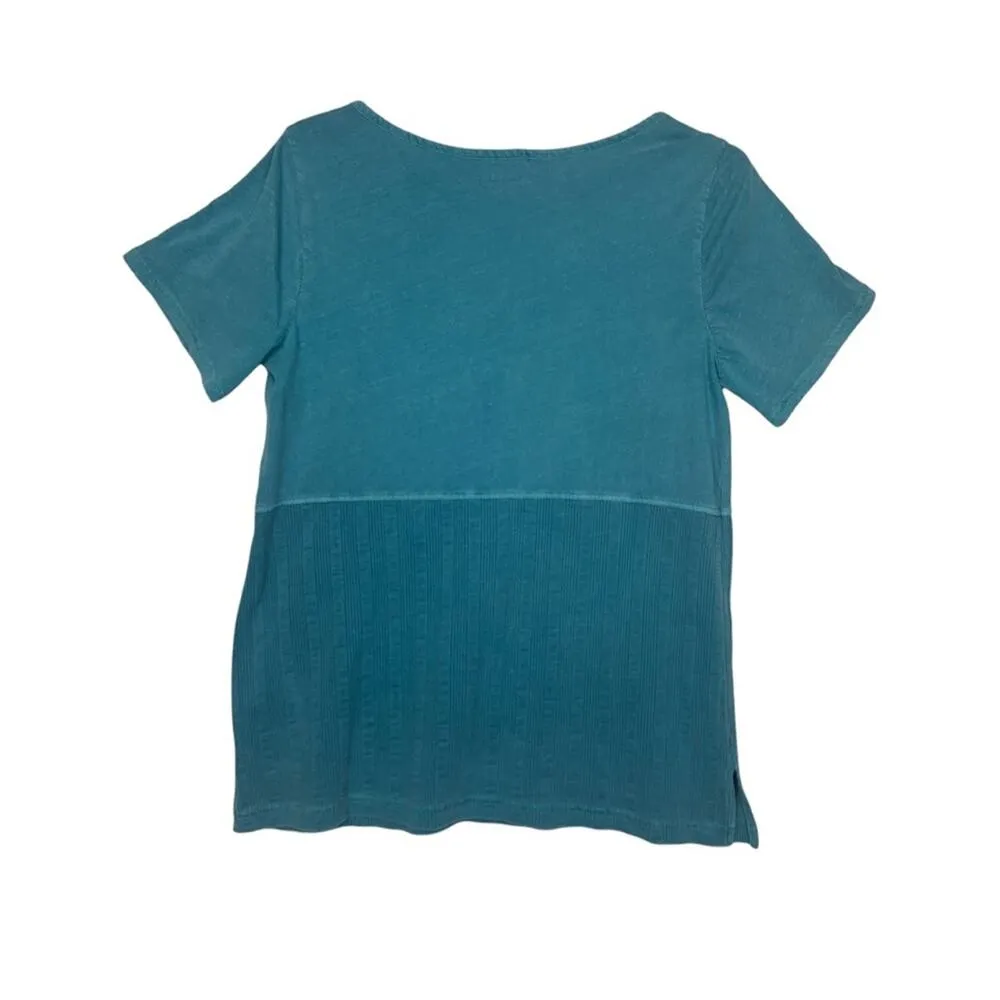 Soft Surroundings womens small blue casual texture short sleeve shirt basic - Image 3