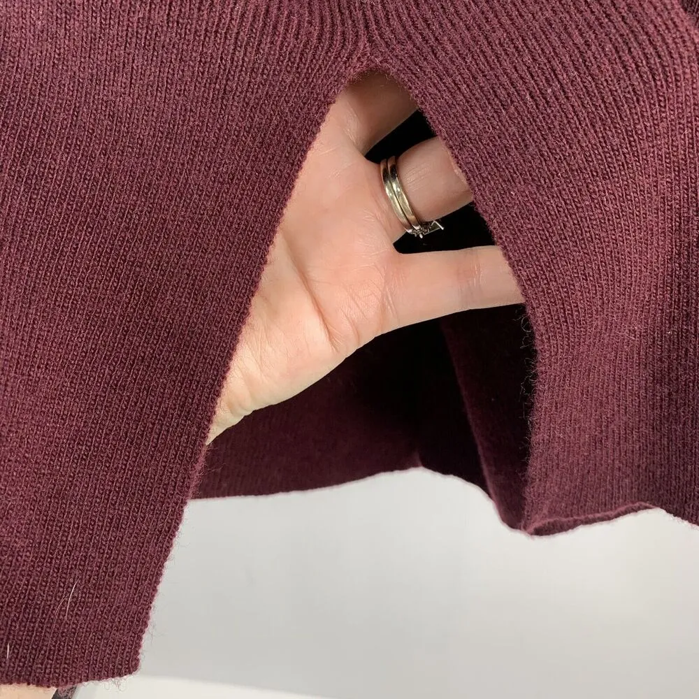 J. Crew Sz L Sweater Peplum Bell Long Sleeve V-neck Wool Blend Burgundy Women’s - Image 6